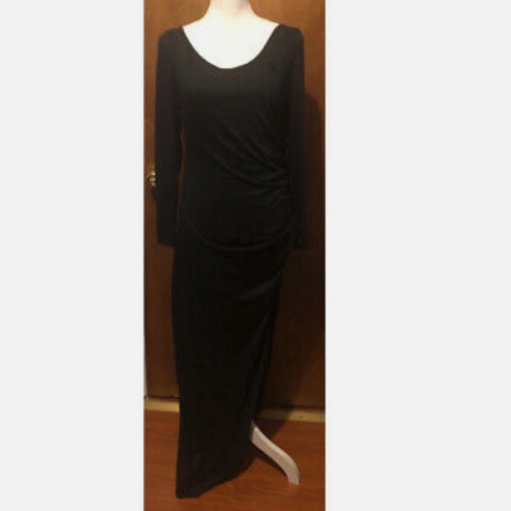 Venus Black Long Sleeve Maxi Dress with Side Slit